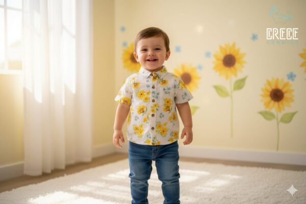 WhatsApp Image 2026-01-19 at 5.49.58 PM (3) Camisa de Botones con estampado de flores amarillas Talla: 12-18 meses